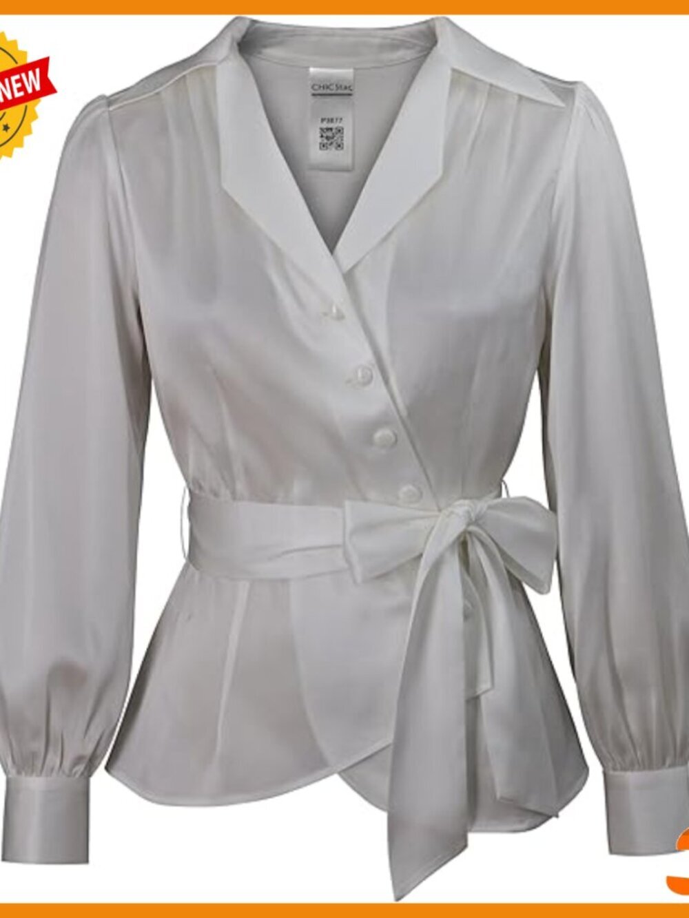 Long Sleeve Wrap Shirt with Belt, Acetate Blend, Button Front
